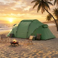 Outsunny Tunnelzelt für 4 Personen, Campingzelt mit Tür, Bodenplane, 2000mm wasserdicht Grün(m-9)