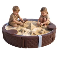 AIYAPLAY Zandbak, ronde zandbak voor tot 3 kinderen, met 3 zitplaatsen, waterdichte onderlaag, beschermhoes, 300 kg zand(m-11)