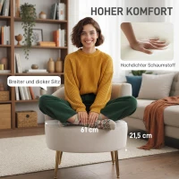HOMCOM Loungefauteuil van chenille met schuine rugleuning en goudkleurige stalen poten voor woonkamer, crèmewit(m-4)