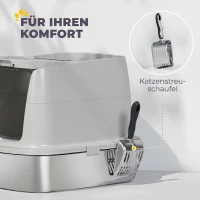PawHut Roestvrijstalen kattenbak, gesloten met schep, geurzak, voor katten(m-7)
