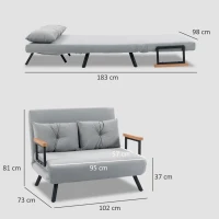 HOMCOM Canapé-lit 3 en 1 en tissu effet velours avec dossier réglable et 2 coussins, 102x73x81 cm, Gris clair(m-3)