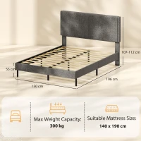 HOMCOM Letto matrimoniale imbottito in tessuto 140x190 cm con testiera regolabile, grigio(m-3)