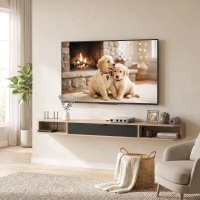 HOMCOM Wandhängendes TV‑Möbel, TV‑Möbel für Fernseher bis zu 190,5 cm, Klappschublade, 2 Regalböden 180x24x16cm natürliche Holzoptik(m-2)