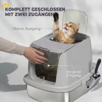 PawHut Roestvrijstalen kattenbak, gesloten met schep, geurzak, voor katten(m-5)