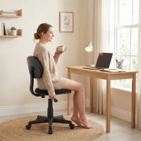 HOMCOM Fauteuil de bureau sans accoudoirs, réglable en hauteur, avec roulettes 360°, dossier bas, Noir(m-4)