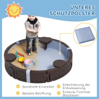AIYAPLAY Zandbak, ronde zandbak voor tot 3 kinderen, met 3 zitplaatsen, waterdichte onderlaag, beschermhoes, 300 kg zand(m-5)