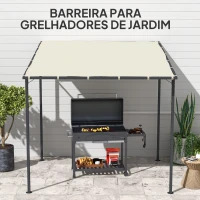 Outsunny Pérgola de Parede 2,4x2,4 m Pérgola de Jardim com Teto Inclinado Proteção UV 30+ Impermeável e Estrutura de Metal Creme(m-7)