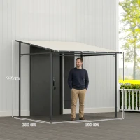 Outsunny 2.4 x 2.4 m Wall Mounted Pergola Gazebo with PA Coating Fabric and Metal Frame, UPF30+, Lean to Garden Gazebo, Wind Resistant Outdoor Sun Shade Shelter for Garden, Deck, Cream White(m-3)