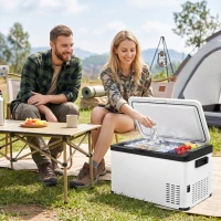 Outsunny Koelbox Auto 30L met Lcd-scherm Compressor Auto Koelkast Elektrische Boot Camper Reizen 12/24V DC en 110-240V AC Wit(m-8)