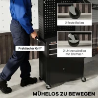 HOMCOM Werkzeugschrank Werkzeugkasten auf Rollen mit Lochplatte, 3 Schubladen für Garage und Werkstatt, Schwarz(m-7)