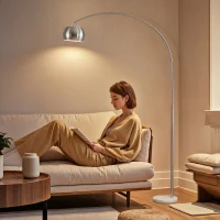 HOMCOM Lampada da terra ad arco con base in marmo 167 cm, argento(m-2)