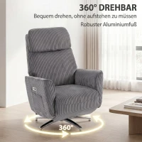 HOMCOM Relaxsessel Elektrisch Verstellbar Fernsessel mit Liegefunktion, 2 Motoren Drehbar TV Sessel mit USB-Anschluss(m-6)
