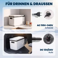 Outsunny Koelbox Auto 30L met Lcd-scherm Compressor Auto Koelkast Elektrische Boot Camper Reizen 12/24V DC en 110-240V AC Wit(m-7)
