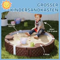 AIYAPLAY Zandbak, ronde zandbak voor tot 3 kinderen, met 3 zitplaatsen, waterdichte onderlaag, beschermhoes, 300 kg zand(m-4)