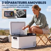 Outsunny Réfrigérateur portable à compression 30 L glacière électrique voiture 12/24V 61 x 32 x 40 cm jusqu'à -22°C blanc(m-5)