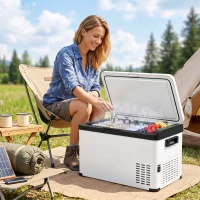 Outsunny Koelbox Auto 30L met Lcd-scherm Compressor Auto Koelkast Elektrische Boot Camper Reizen 12/24V DC en 110-240V AC Wit(m-2)