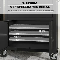 HOMCOM Werkzeugschrank Werkzeugkasten auf Rollen mit Lochplatte, 3 Schubladen für Garage und Werkstatt, Schwarz(m-5)