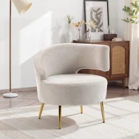 HOMCOM Loungefauteuil van chenille met schuine rugleuning en goudkleurige stalen poten voor woonkamer, crèmewit(m-10)