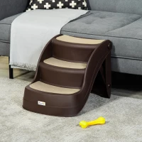 PawHut Escalier pour Chien Pliant à 3 Marches Antidérapantes, pour Chiens Âgés, Chiots, Lit, Canapé, 49x38x38cm, Marron(m-2)