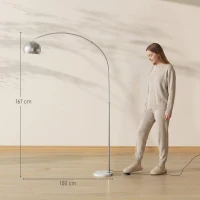 HOMCOM Lampada da terra ad arco con base in marmo 167 cm, argento(m-3)