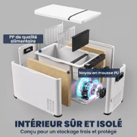 Outsunny Réfrigérateur portable à compression 30 L glacière électrique voiture 12/24V 61 x 32 x 40 cm jusqu'à -22°C blanc(m-6)