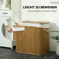 HOMCOM Bambus Wäschekorb mit Deckel 3 Fächer 144L Wäschesammler mit Seilgriffen, herausnehmbarer Wäschesack(m-6)