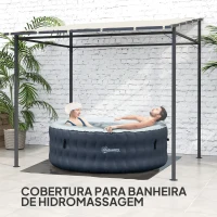 Outsunny Pérgola de Parede 2,4x2,4 m Pérgola de Jardim com Teto Inclinado Proteção UV 30+ Impermeável e Estrutura de Metal Creme(m-8)