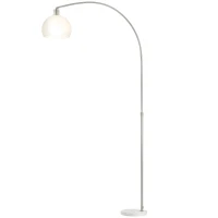 HOMCOM Lampadaire, tête courbée, interrupteur au pied, socle en marbre, abat-jour en plastique, blanc(m-7)
