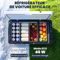 Outsunny Réfrigérateur portable à compression 30 L glacière électrique voiture 12/24V 61 x 32 x 40 cm jusqu'à -22°C blanc(m-4)