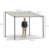 Outsunny Gazebo Pergola Addossata da Giardino 3x3m in Metallo e Poliestere Beige(m-3)