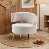 HOMCOM Loungefauteuil van chenille met schuine rugleuning en goudkleurige stalen poten voor woonkamer, crèmewit(m-9)