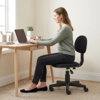 HOMCOM Fauteuil de bureau sans accoudoirs, réglable en hauteur, avec roulettes 360°, dossier bas, Noir(m-5)