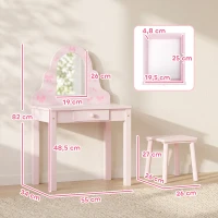 AIYAPLAY Set tavolo da trucco 2 in 1 per bambini con sgabello e specchio, rosa(m-3)