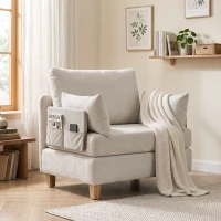 HOMCOM Fauteuil-Lit Simple 2 en 1 Pliable avec Coussins, Gain de Place en Tissu Mixte Lin-Velours, Crème(m-6)