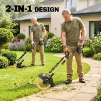 Outsunny Akku Rasentrimmer 2-in-1 Freischneider mit 30 cm Schnittbreite Verstellbar Griff neigbar Motorkopf für Garten Hof Silber(m-4)