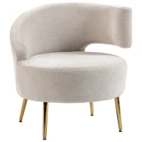 HOMCOM Loungefauteuil van chenille met schuine rugleuning en goudkleurige stalen poten voor woonkamer, crèmewit(m-12)
