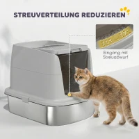 PawHut Roestvrijstalen kattenbak, gesloten met schep, geurzak, voor katten(m-6)