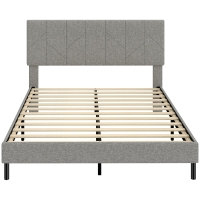 HOMCOM Bettgestell 140 x 190 cm mit Lattenrost und verstellbarem Kopfteil, Gepolstertes Doppelbett mit Leinenbezug, Stauraum unter dem Bett, Grau