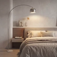 HOMCOM Lampada da terra ad arco con base in marmo 167 cm, argento(m-6)
