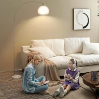 HOMCOM Lampada da terra curva con interruttore a pedale e base in marmo, bianco(m-5)