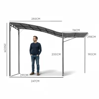 Outsunny Pavillon mit klappbarer Dacherweiterung wetterfest 3 x 2,5 m Dunkelgrau(m-3)