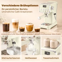 HOMCOM Piston-espressomachine 20 Bar met melkopschuimer en 1,2L afneembare watertank voor Espresso(m-5)