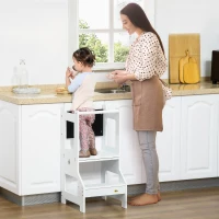 HOMCOM Toddler Step Stool for Kids, 2 in 1 Foldable Step Stool with Security Rail and Chalkboard for Kitchen Bathroom, White(m-9)