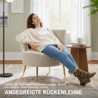 HOMCOM Loungefauteuil van chenille met schuine rugleuning en goudkleurige stalen poten voor woonkamer, crèmewit(m-6)