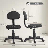 HOMCOM Fauteuil de bureau sans accoudoirs, réglable en hauteur, avec roulettes 360°, dossier bas, Noir(m-3)