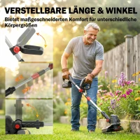 Outsunny Akku Rasentrimmer 2-in-1 Freischneider mit 30 cm Schnittbreite Verstellbar Griff neigbar Motorkopf für Garten Hof Silber(m-8)