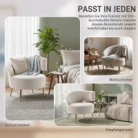 HOMCOM Loungefauteuil van chenille met schuine rugleuning en goudkleurige stalen poten voor woonkamer, crèmewit(m-8)