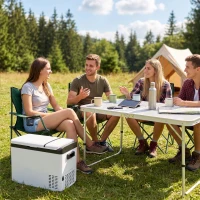 Outsunny Koelbox Auto 30L met Lcd-scherm Compressor Auto Koelkast Elektrische Boot Camper Reizen 12/24V DC en 110-240V AC Wit(m-9)