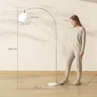 HOMCOM Lampada da terra curva con interruttore a pedale e base in marmo, bianco(m-3)