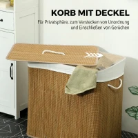 HOMCOM Bambus Wäschekorb mit Deckel 3 Fächer 144L Wäschesammler mit Seilgriffen, herausnehmbarer Wäschesack(m-5)